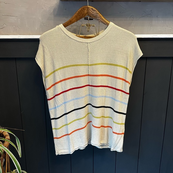 Knit Cap Sleeved Beige Multi Color Striped Top size XL - Picture 2 of 13